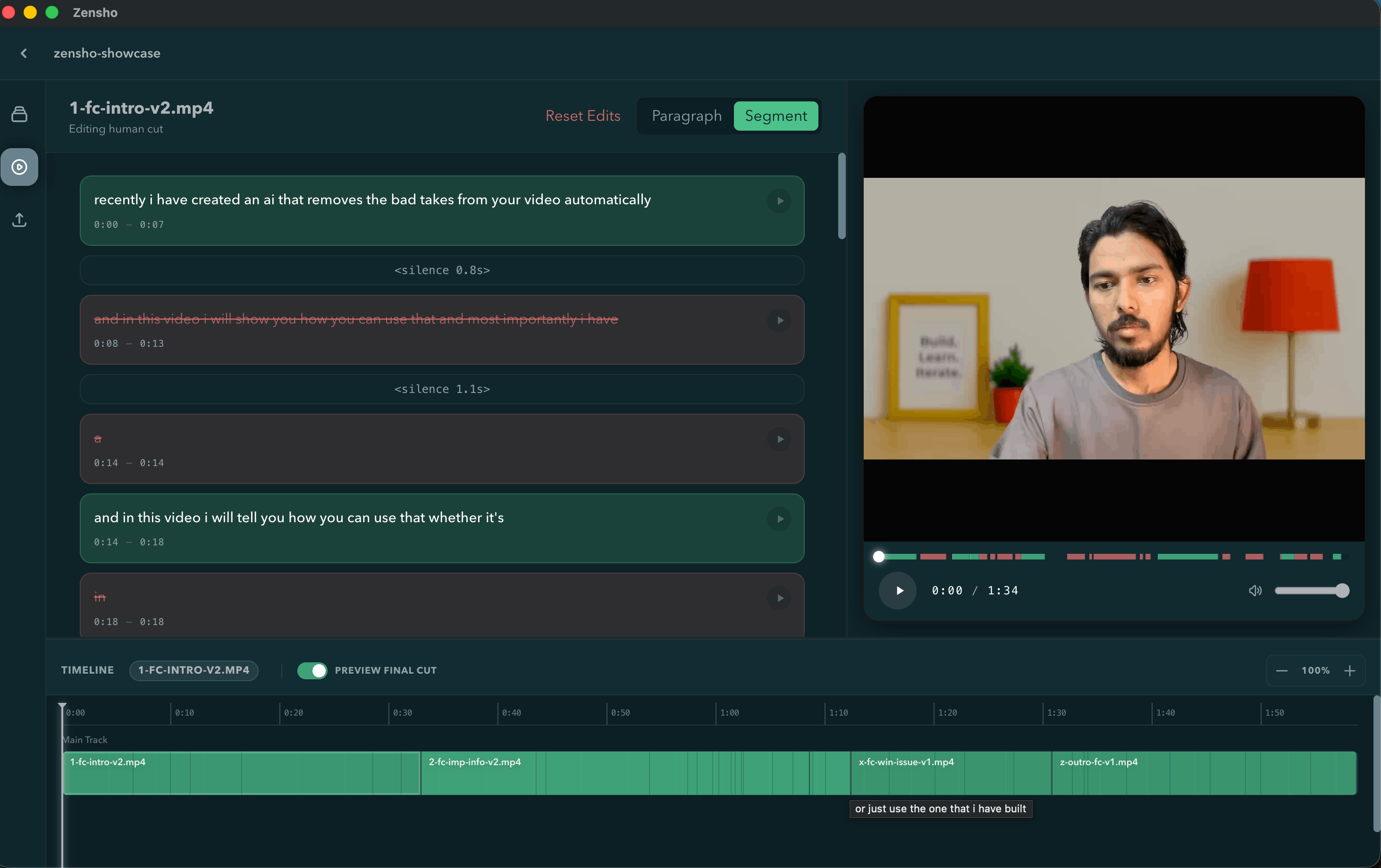 Zensho editor — Segment view